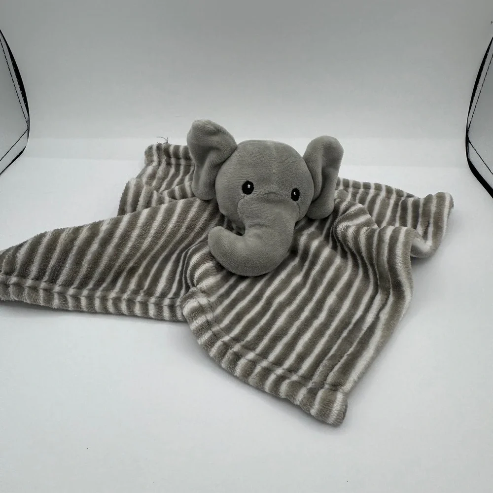 Lila & Jack Grey Elephant Baby Security Blanket Striped Lovey AT306-GY-ST